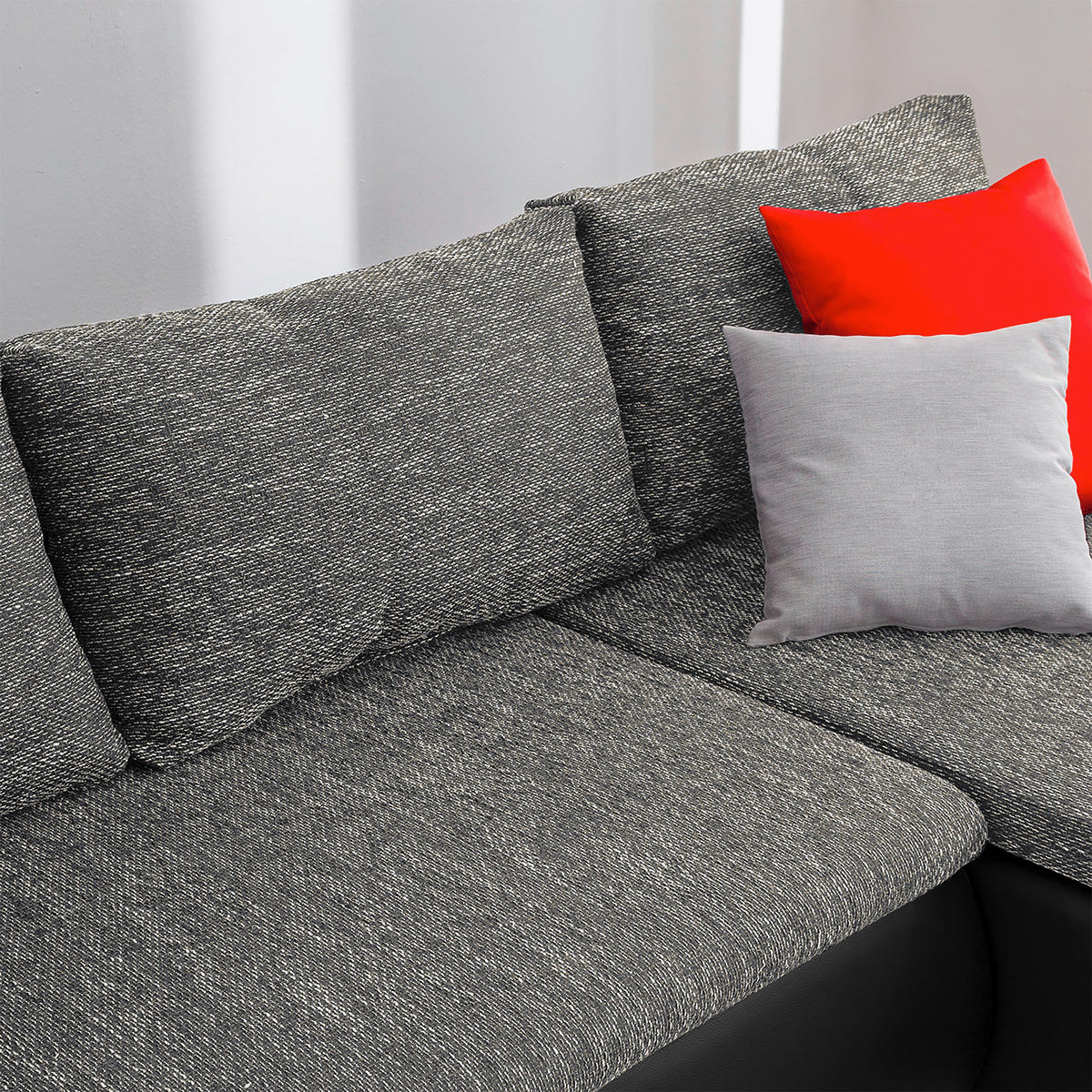 ECKSOFA Grau, Schwarz Textilgeflecht  - Chromfarben/Schwarz, Design, Textil (266/175cm) - Livetastic