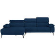 ECKSOFA in Velours Dunkelblau  187/295 cm  - Schwarz/Dunkelblau, Design, Textil/Metall (187/295cm) - Novel