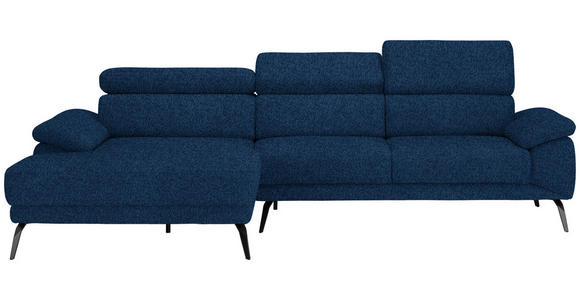 ECKSOFA in Velours Dunkelblau  187/295 cm  - Schwarz/Dunkelblau, Design, Textil/Metall (187/295cm) - Novel