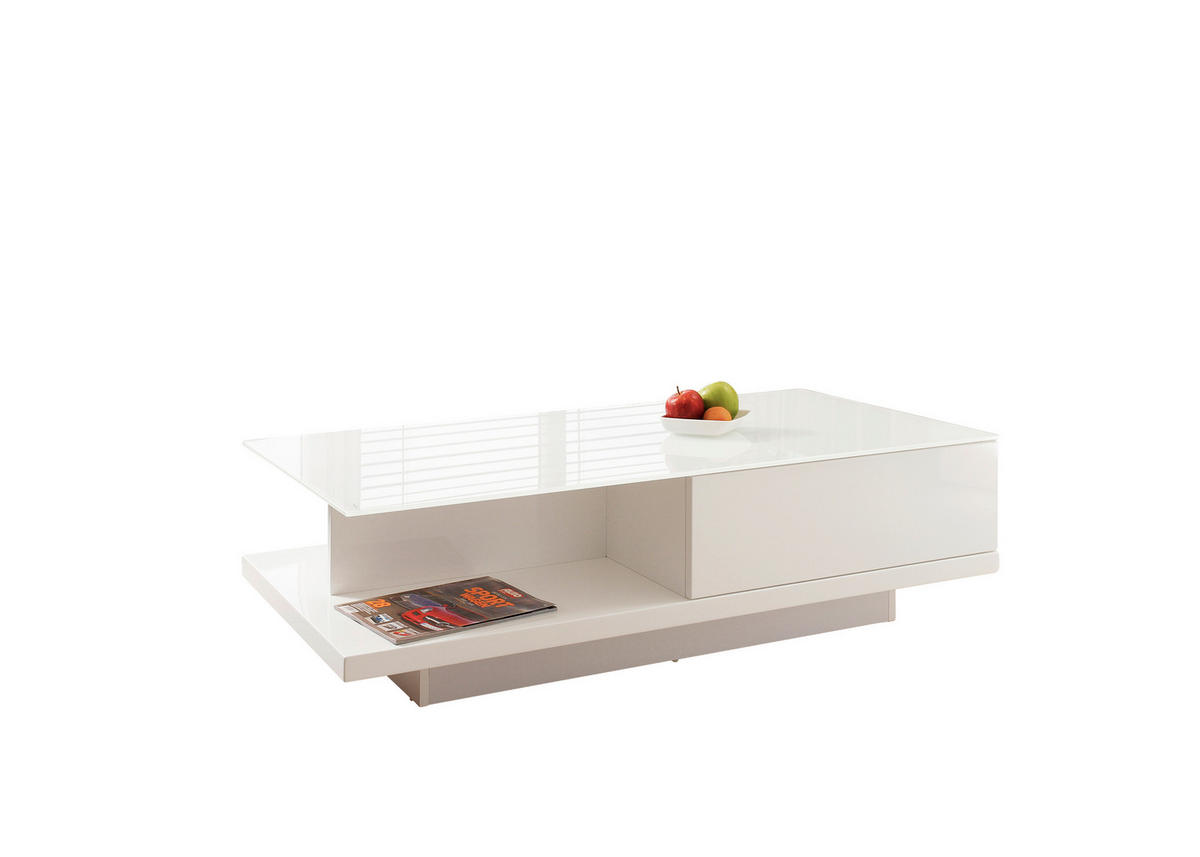 COUCHTISCH in Glas, Holzwerkstoff 120/60/36 cm  - Weiß Hochglanz/Weiß, Design, Glas/Holzwerkstoff (120/60/36cm) - Livetastic
