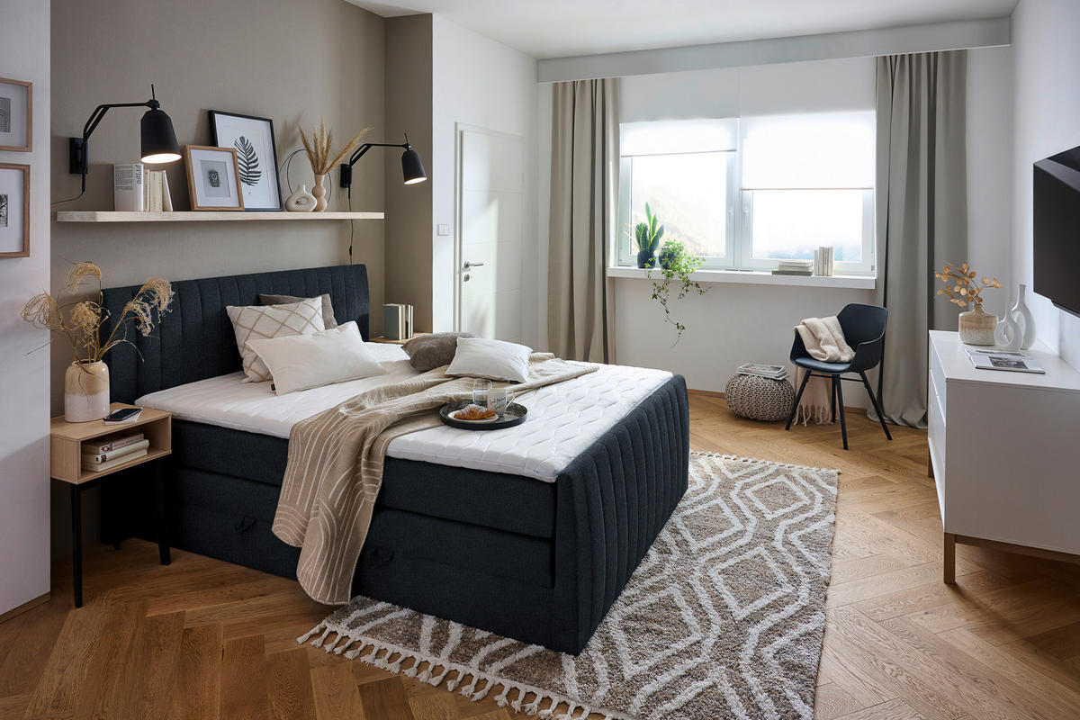 BOXSPRINGBETT 160/200 cm  in Schwarz  - Schwarz, KONVENTIONELL, Kunststoff/Textil (160/200cm) - Boxxx
