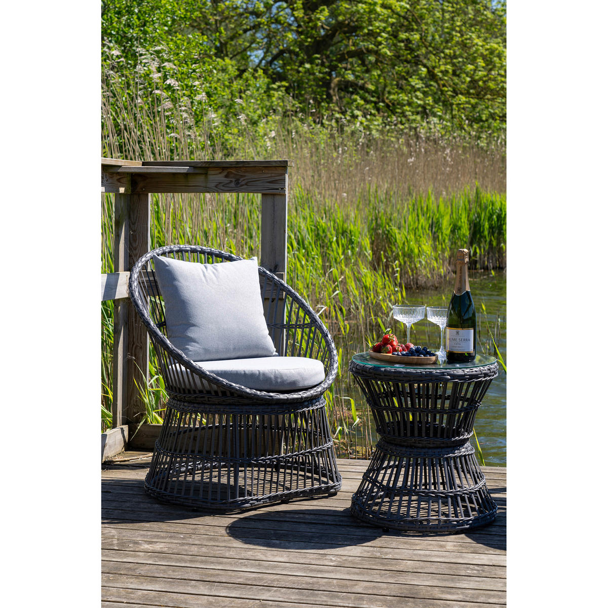 BALKONSET  3-teilig  - Grau, MODERN, Holz/Kunststoff (48/76/64cm) - Gardenson