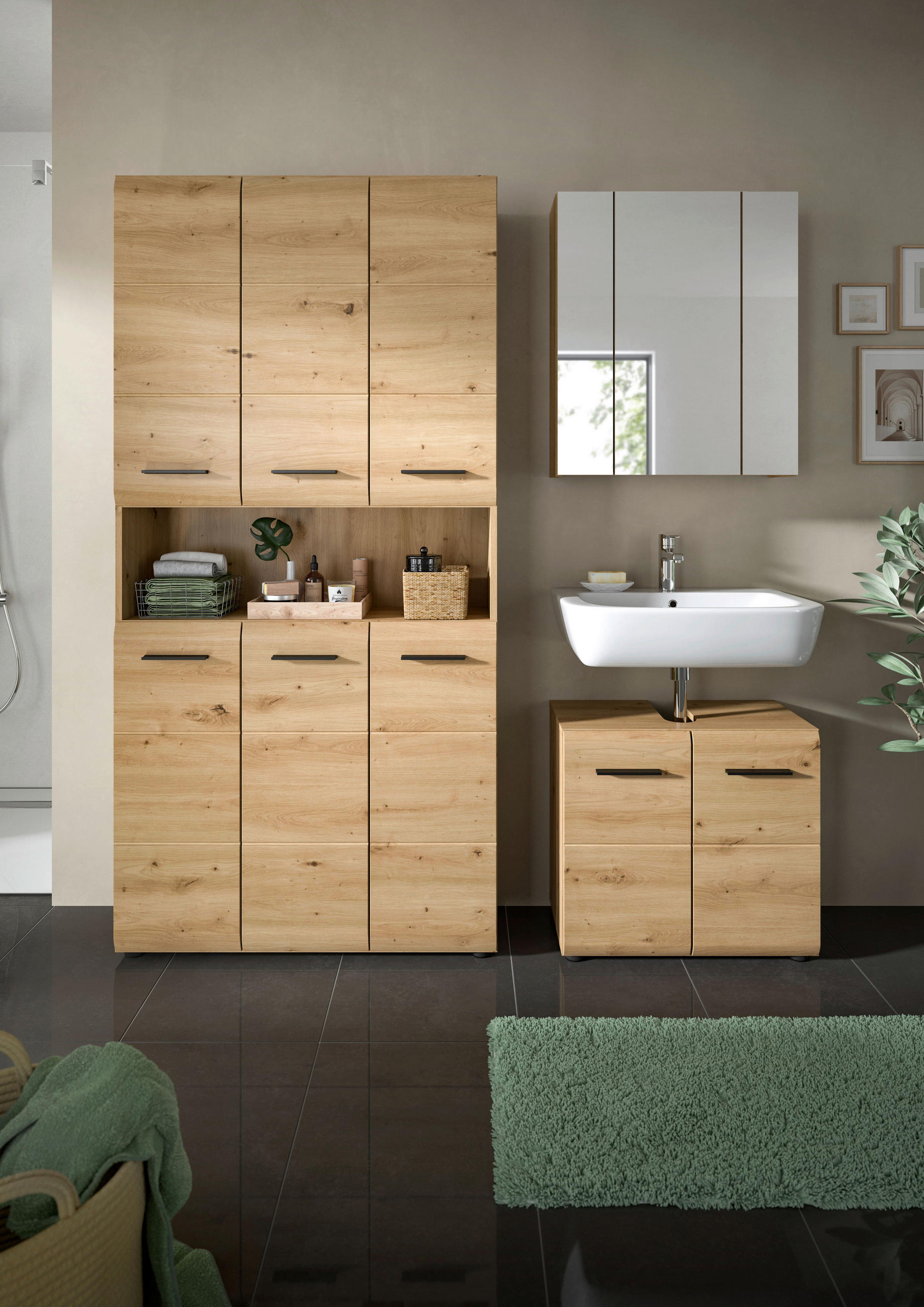 BADRUM 150 cm  - svart/ek Artisan, Basics, trämaterial/plast (150cm) - MID.YOU