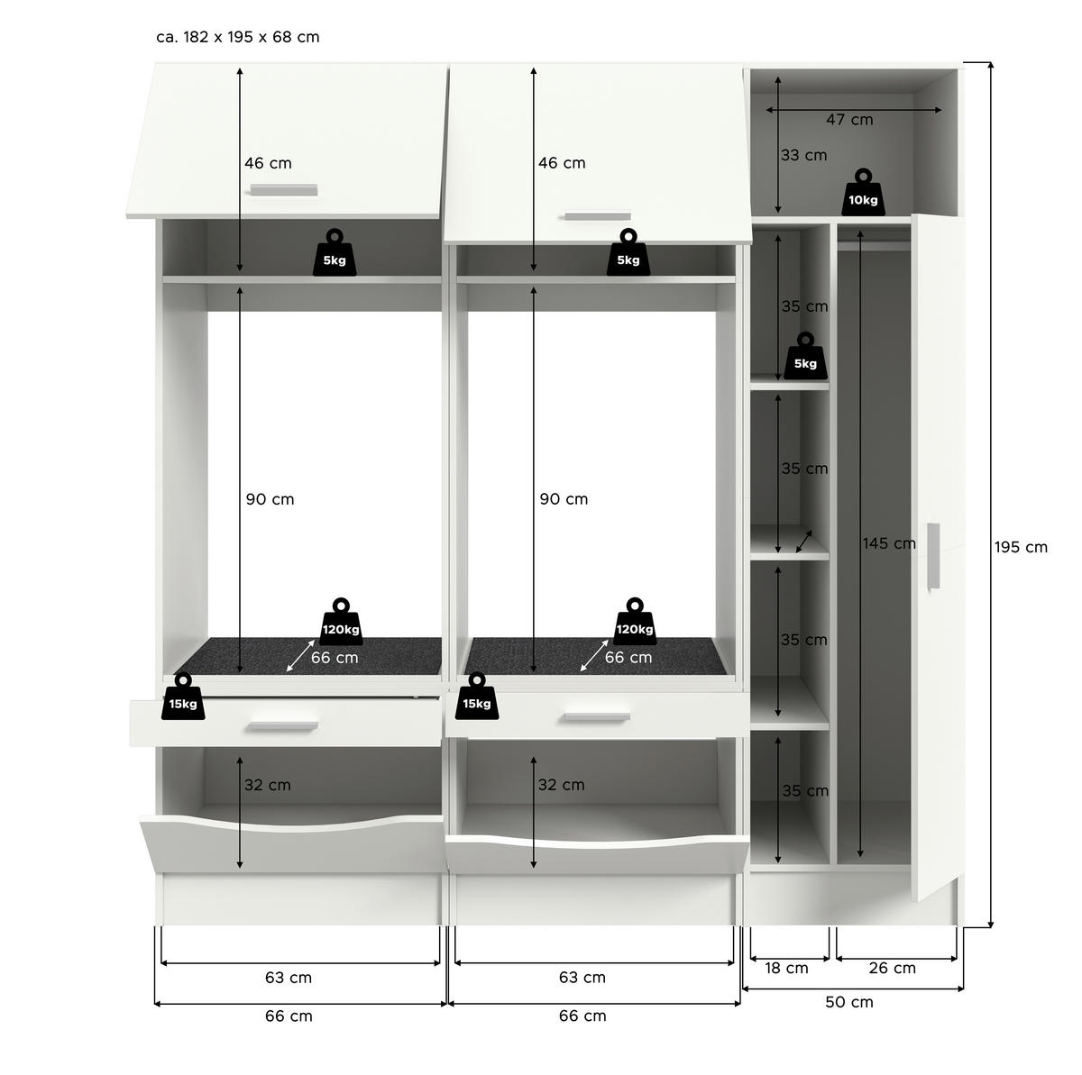HAUSWIRTSCHAFTSRAUM 183/195/68 cm  in Weiß  - Weiß, Basics, Holzwerkstoff (183/195/68cm) - MID.YOU