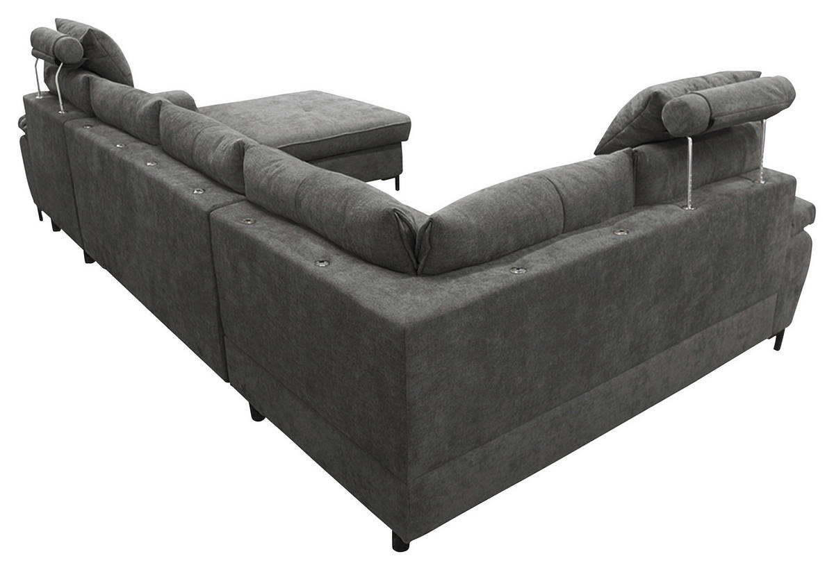 WOHNLANDSCHAFT SOLEI U in Chenille Dunkelgrau  - Dunkelgrau/Schwarz, Design, Kunststoff/Textil (184/334/188cm) - MID.YOU