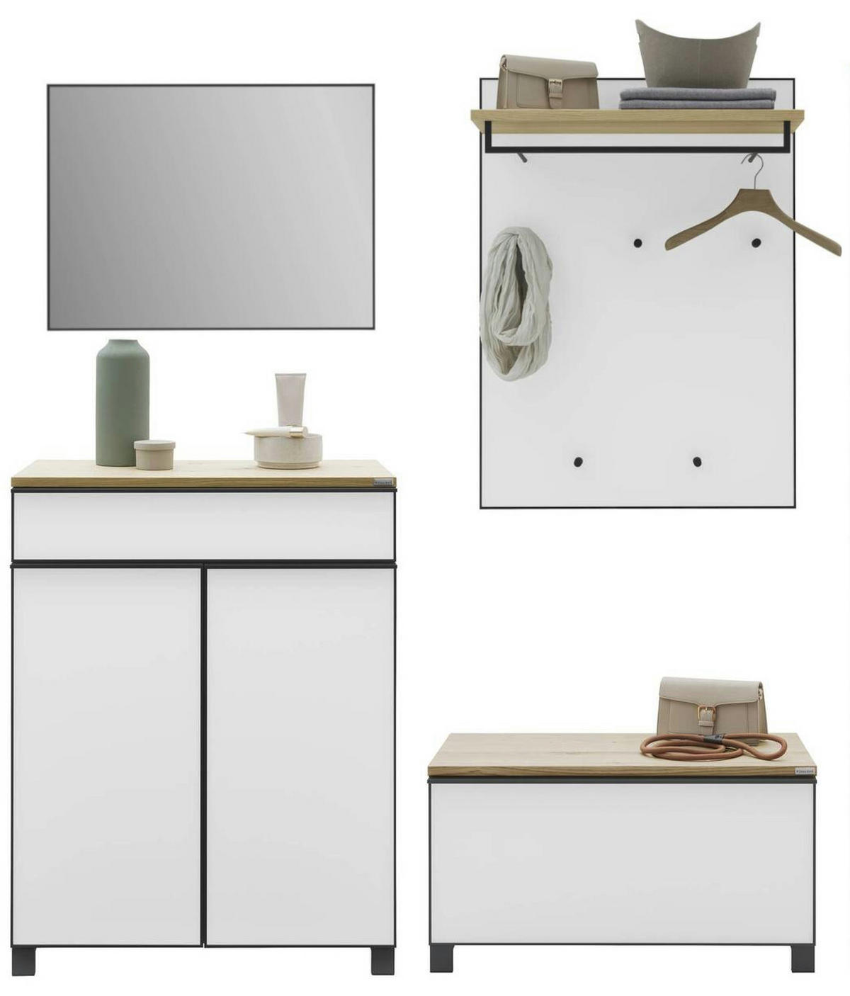 GARDEROBE 4-teilig  in 180/193/37 cm  - Eichefarben/Weiß, Design, Glas/Holz (180/193/37cm) - Dieter Knoll