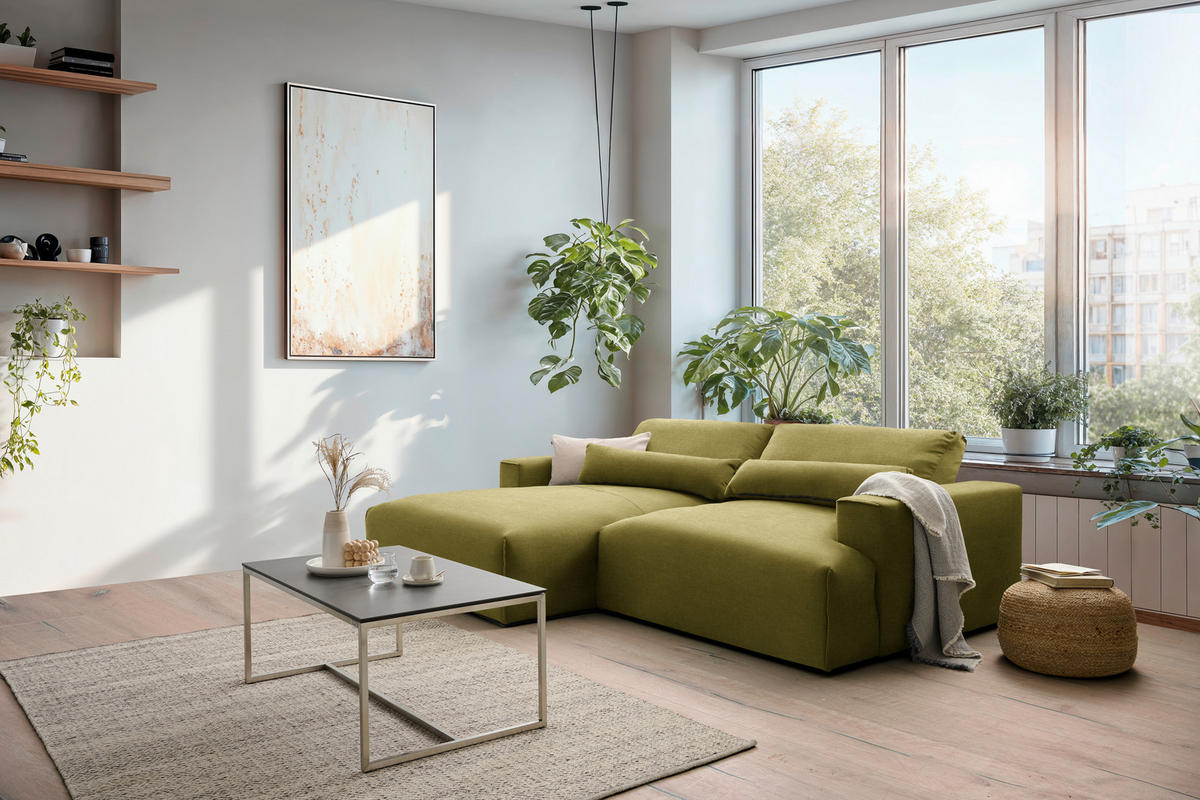 ECKSOFA Struktur Olivgrün  - Schwarz/Olivgrün, Design, Kunststoff/Textil (187/267cm) - Stylife