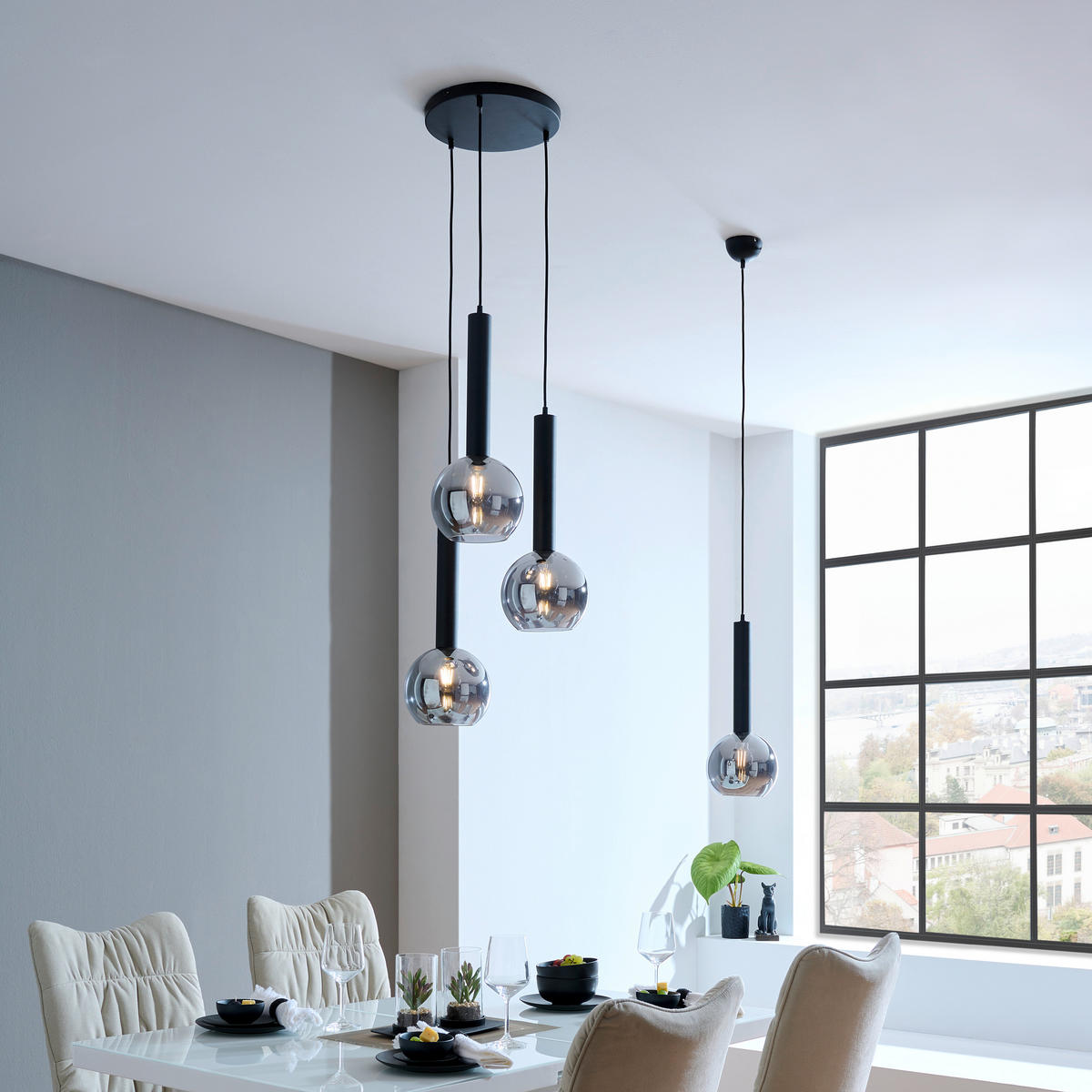 HÄNGLAMPA Clayton 45/150 cm  - svart, Design, metall (45/150cm) - Dieter Knoll