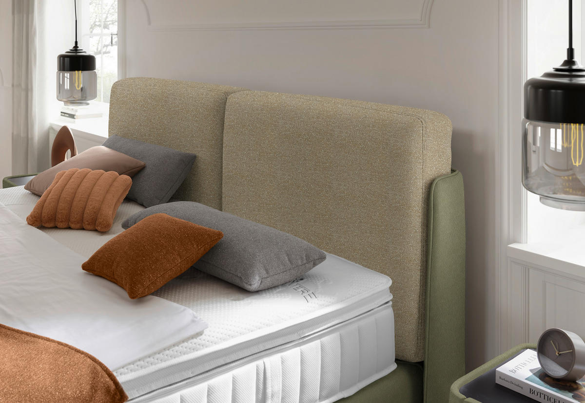 BOXSPRINGBETT 180/200 cm  in Beige, Olivgrün  - Beige/Schwarz, Design, Textil/Metall (180/200cm) - Johann Jakob