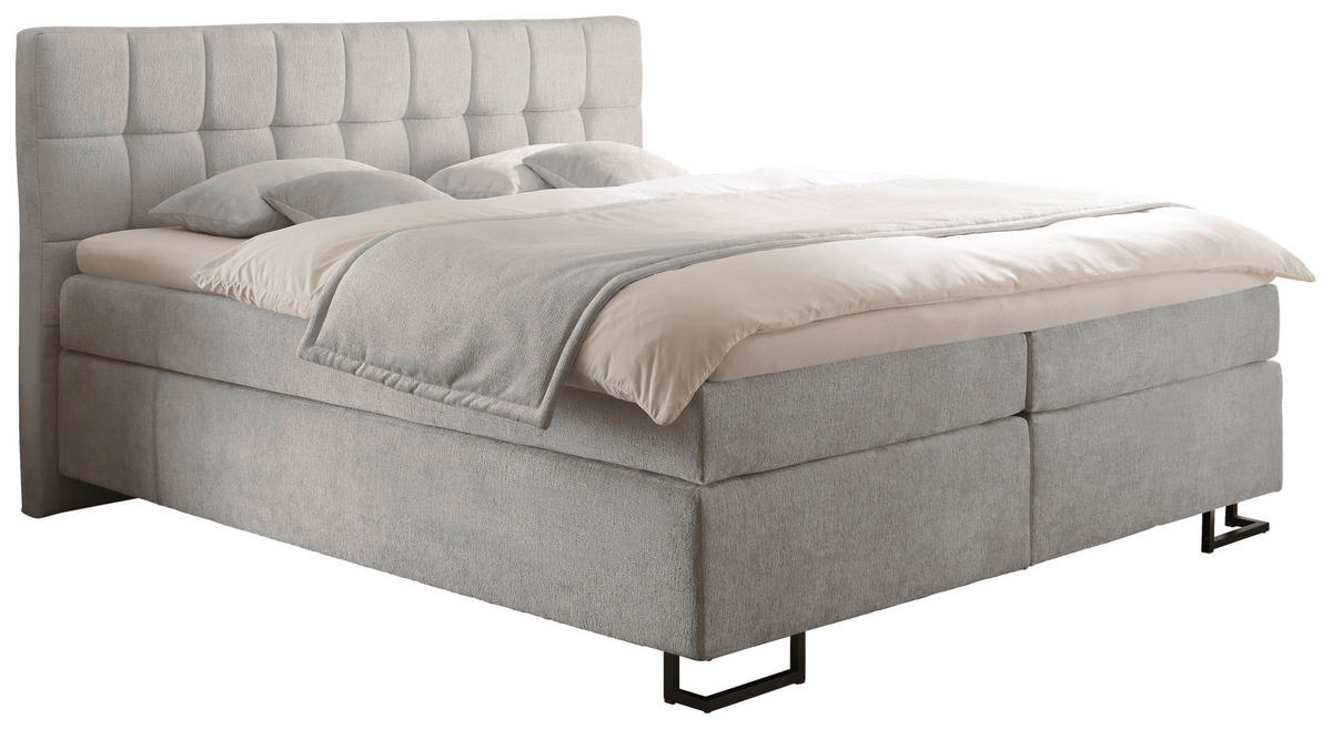 BOXSPRINGBETT 180/200 cm,  in Hellgrau, Matratzen, H3 = fest  - Hellgrau/Schwarz, KONVENTIONELL, Textil/Metall (180/200cm) - Carryhome