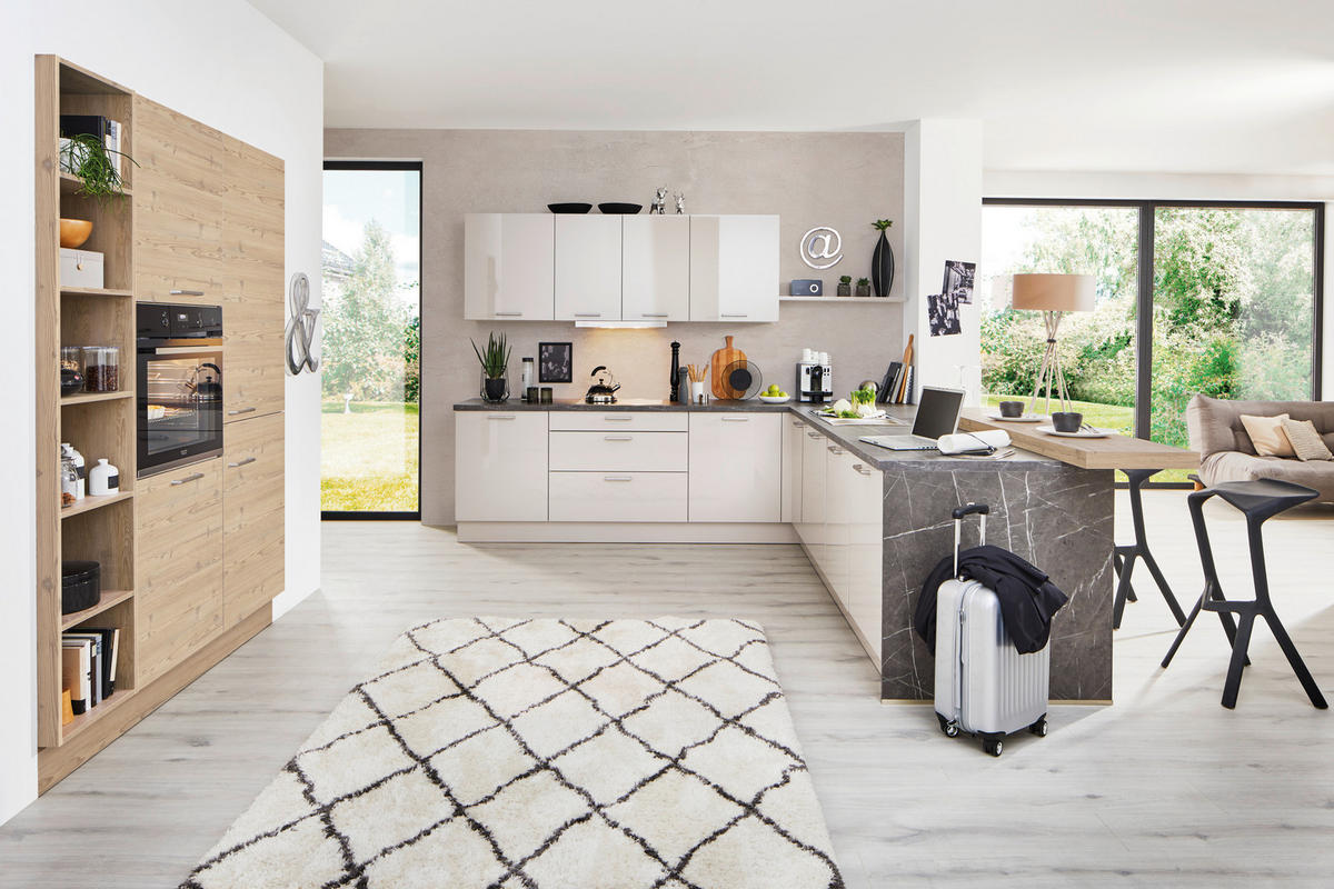 EINBAUKÜCHE ULTRA GLISS  - Sandfarben/Fichtefarben, Design, Holzwerkstoff - Novel
