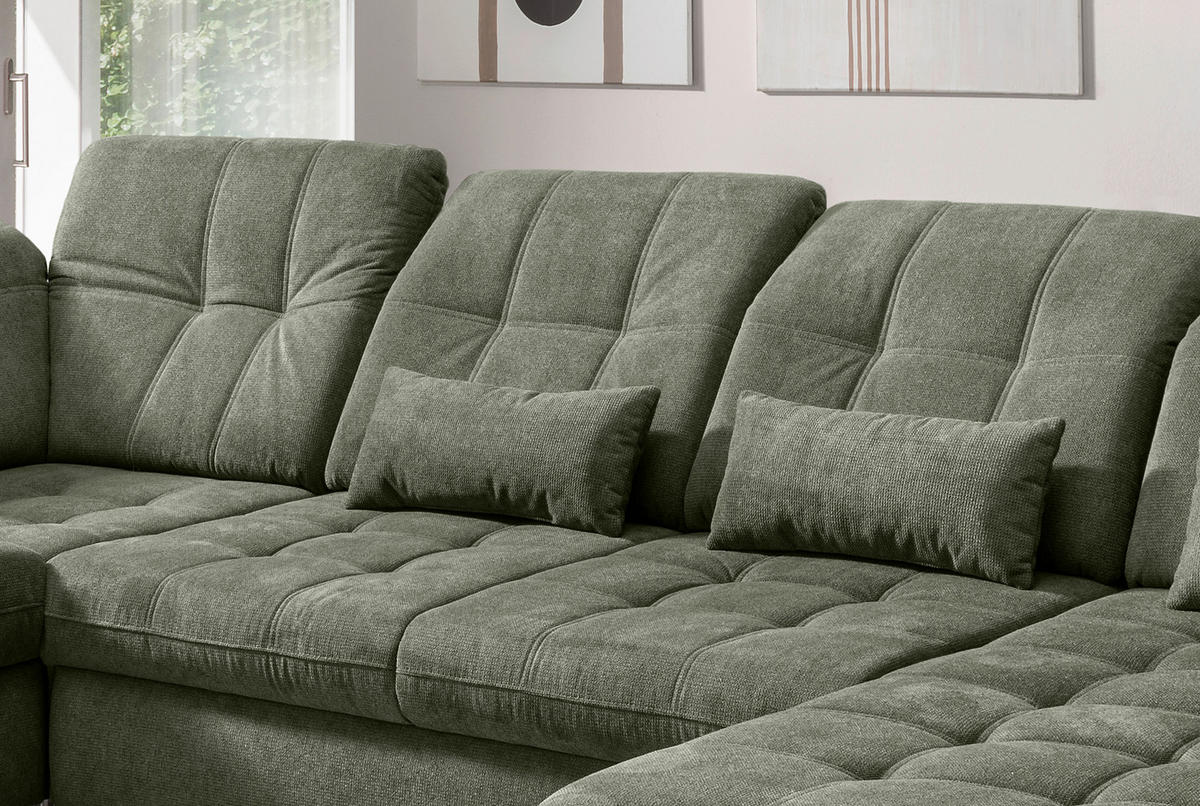 WOHNLANDSCHAFT in Chenille Dunkelgrün  - Dunkelgrün/Schwarz, Modern, Textil/Metall (252/387/184cm) - Livetastic