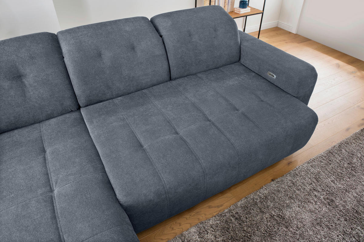 ECKSOFA VICARI Blau Mikrofaser Kopfteilverstellung, Sitzvorzug  - Blau/Schwarz, MODERN, Textil/Metall (185/292cm) - Livetastic