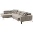 ECKSOFA Sandfarben Feincord Rücken echt, Kopfteilverstellung, Sitzvorzug  - Sandfarben/Schwarz, KONVENTIONELL, Textil/Metall (219/311cm) - Hom`in