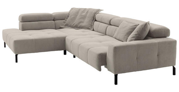 ECKSOFA Sandfarben Feincord Rücken echt, Kopfteilverstellung, Sitzvorzug  - Sandfarben/Schwarz, KONVENTIONELL, Textil/Metall (219/311cm) - Hom`in
