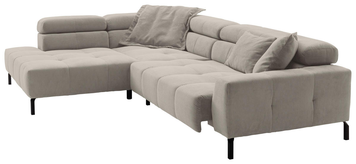 ECKSOFA in Feincord Sandfarben  - Sandfarben/Schwarz, Konventionell, Textil/Metall (219/311cm) - Hom`in