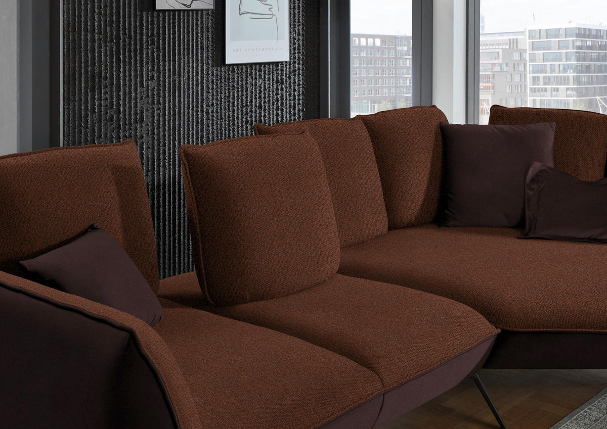 ECKSOFA Kupferfarben Flachgewebe  - Schwarz/Kupferfarben, Design, Textil/Metall (320/169cm) - Moderano