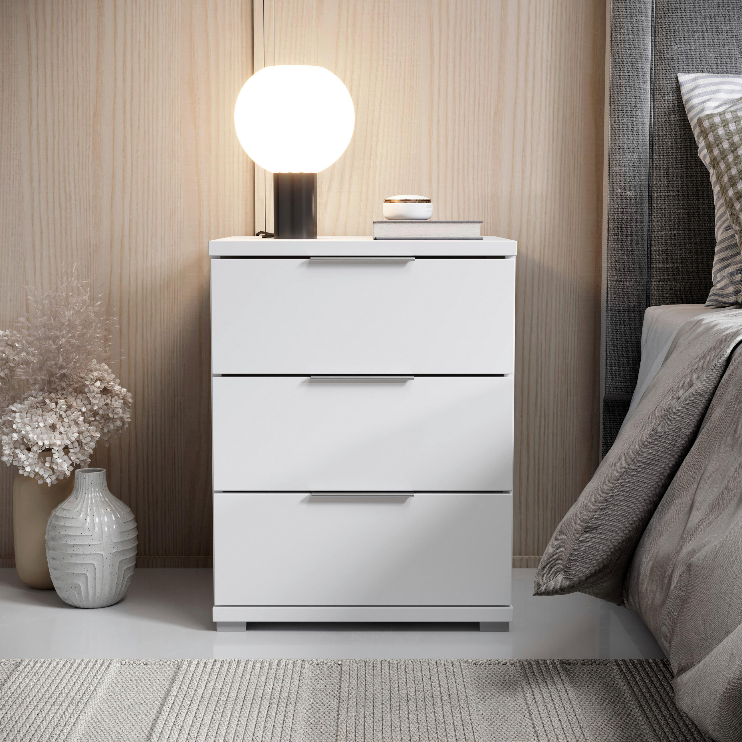 NACHTSCHRANK 46/61/42 cm  - Alufarben/Weiß, KONVENTIONELL, Holzwerkstoff/Kunststoff (46/61/42cm) - Boxxx