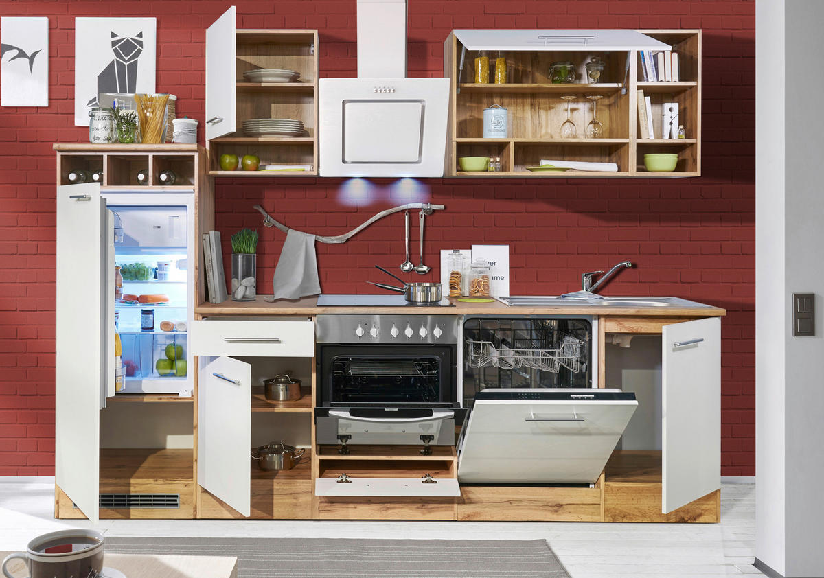 KÜCHENLEERBLOCK 280/205/60 cm   in Weiß, Wildeiche  - Wildeiche/Silberfarben, Basics, Holzwerkstoff/Metall (280/205/60cm) - Respekta