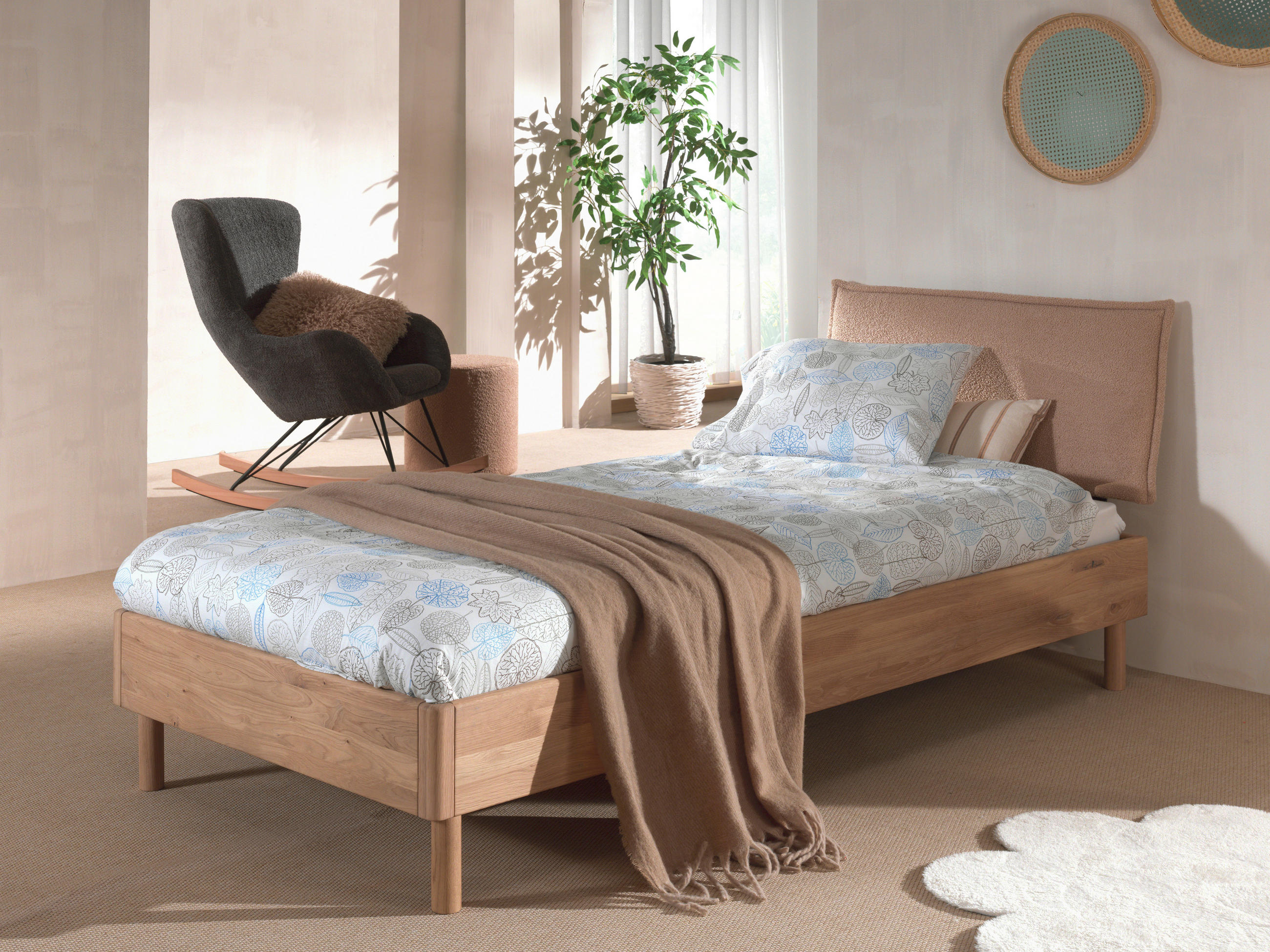BETT 90/200 cm  in Naturfarben  - Eichefarben/Beige, MODERN, Holz/Textil (90/200cm) - MID.YOU