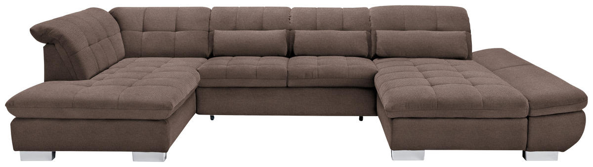 WOHNLANDSCHAFT in Mikrofaser Hellbraun  - Chromfarben/Hellbraun, Design, Kunststoff/Textil (211/350/204cm) - Xora