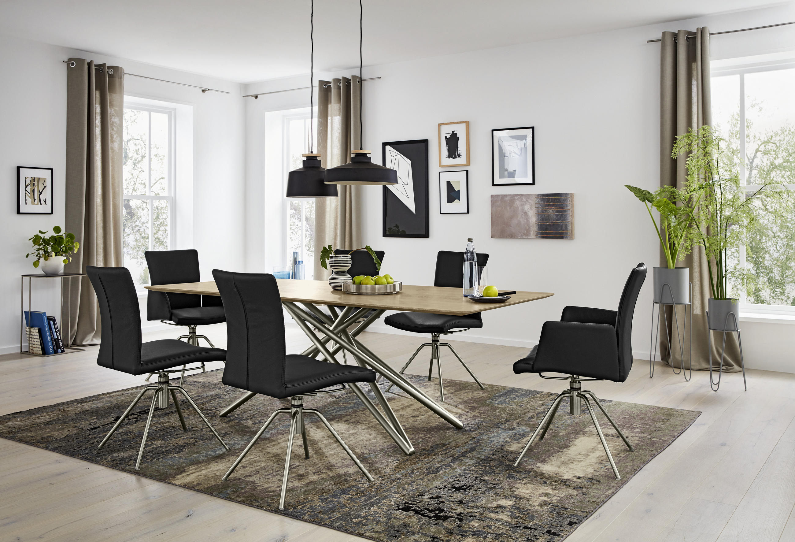 ESSTISCH Asteiche massiv rechteckig Eichefarben, Edelstahlfarben - Edelstahlfarben/Eichefarben, Design, Holz/Metall (200/100/76cm) - Musterring