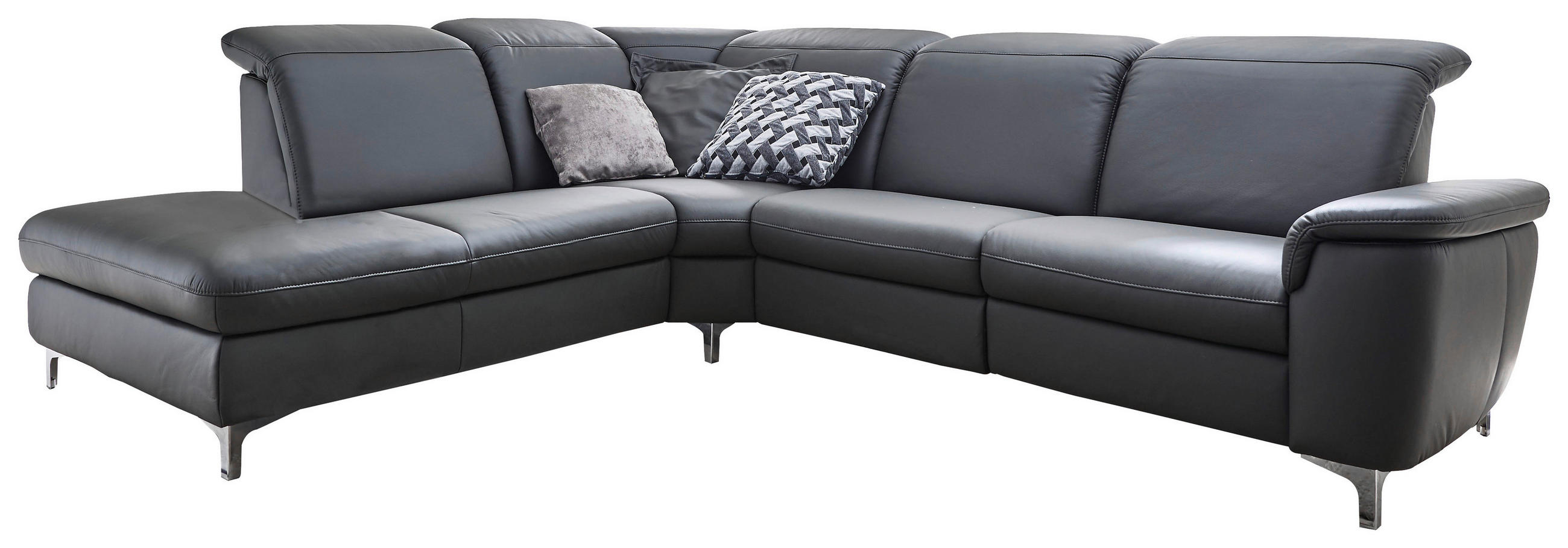 ECKSOFA Anthrazit Echtleder - Chromfarben/Anthrazit, KONVENTIONELL, Leder/Metall (242/289cm) - Cantus
