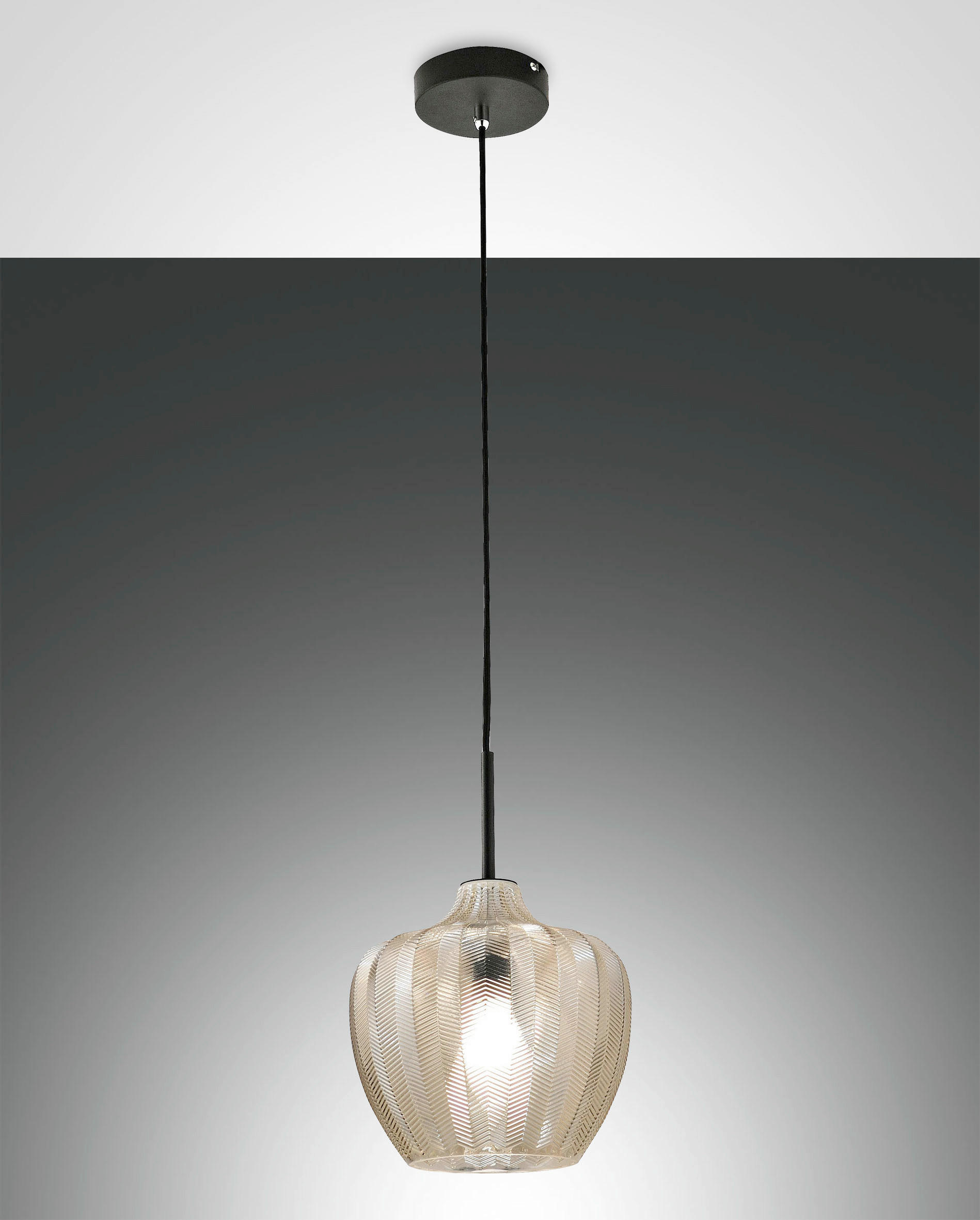 PENDELLEUCHTE Gallura 25/200 cm   - Champagner/Schwarz, Design, Glas/Metall (25/200cm) - Fabas Luce