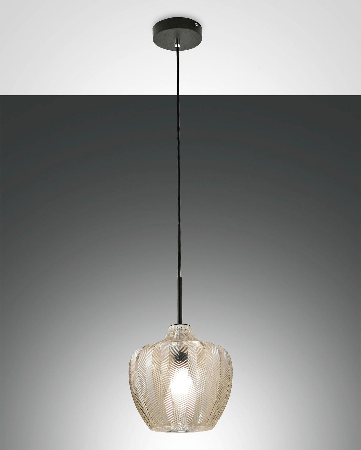 PENDELLEUCHTE Gallura 25/200 cm   - Champagner/Schwarz, Design, Glas/Metall (25/200cm) - Fabas Luce