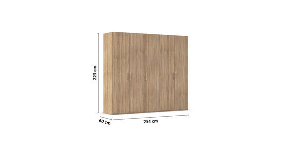 DREHTÜRENSCHRANK 251/223/60 cm 5-türig Sonoma Eiche - Silberfarben/Sonoma Eiche, Design, Holzwerkstoff/Kunststoff (251/223/60cm) - Novel