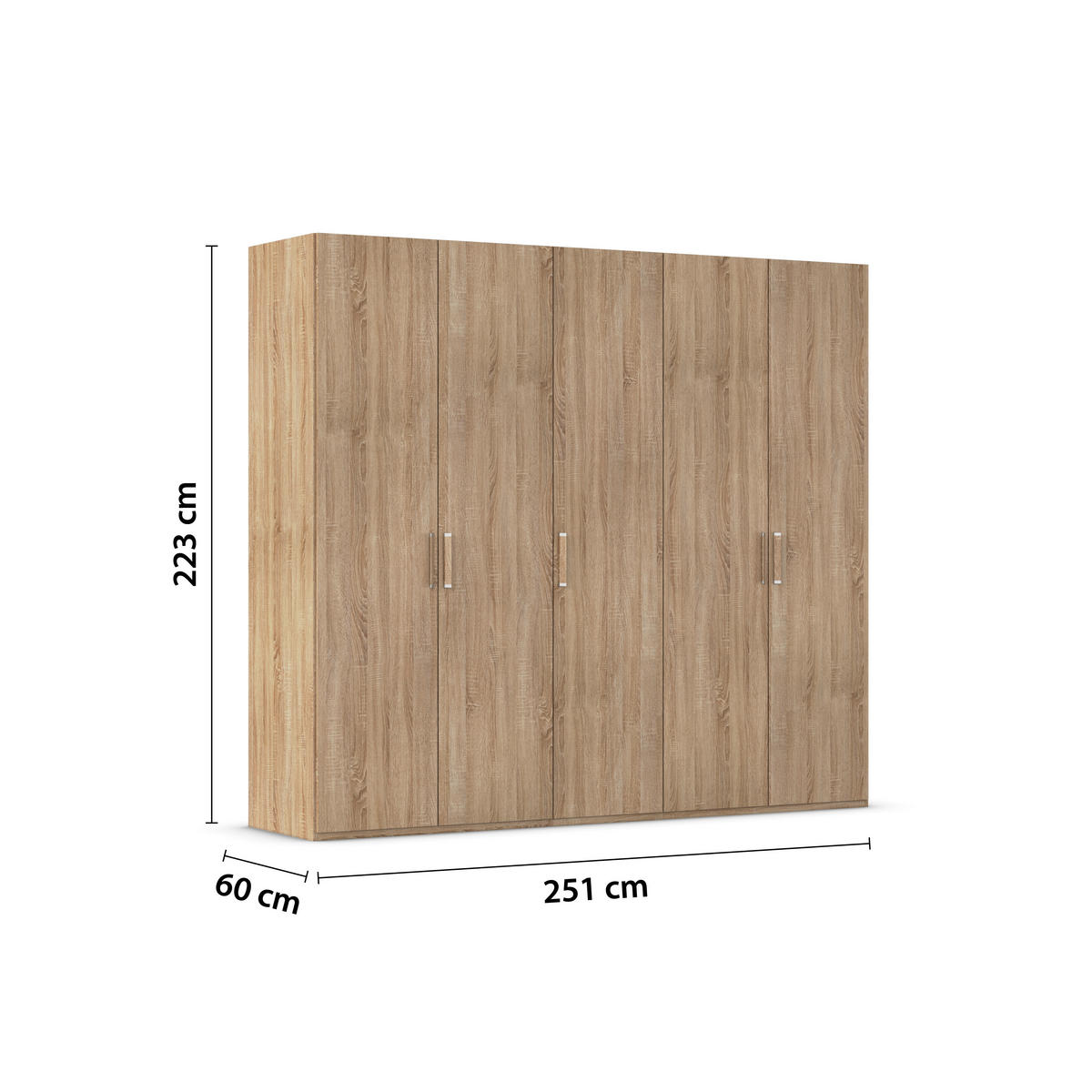 DREHTÜRENSCHRANK 251/223/60 cm 5-türig Sonoma Eiche  - Silberfarben/Sonoma Eiche, Design, Holzwerkstoff/Kunststoff (251/223/60cm) - Novel