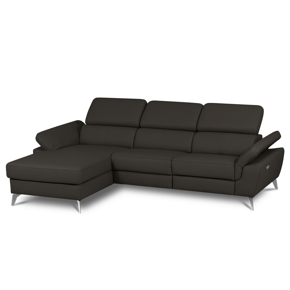 ECKSOFA  in Lederlook Echtleder Dunkelbraun  179/252 cm  - Chromfarben/Dunkelbraun, Design, Leder/Textil (179/252cm) - Livetastic