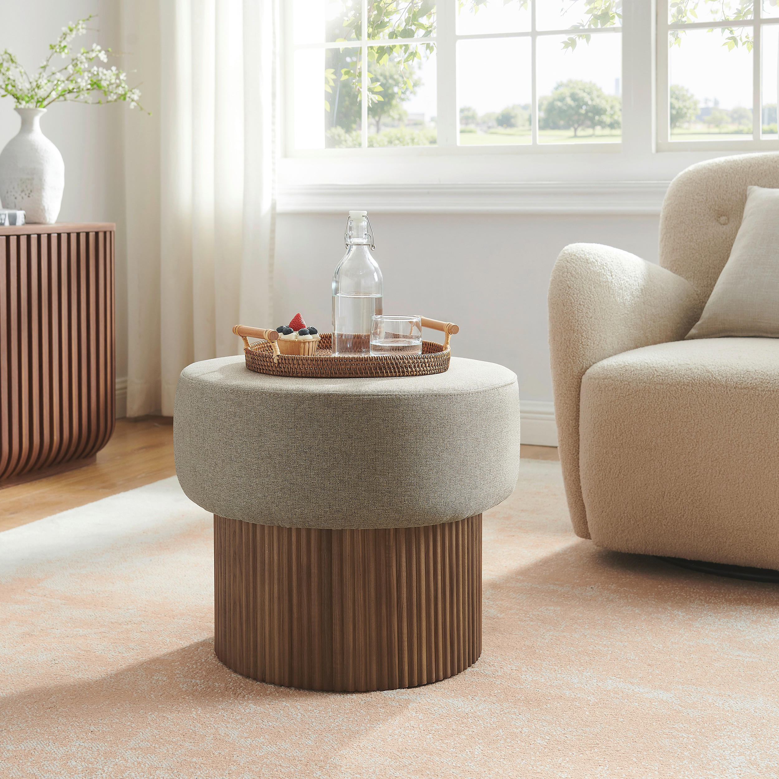 HOCKER Struktur Braun, Walnussfarben  - Walnussfarben/Braun, MODERN, Textil (50/43/50cm) - Livetastic