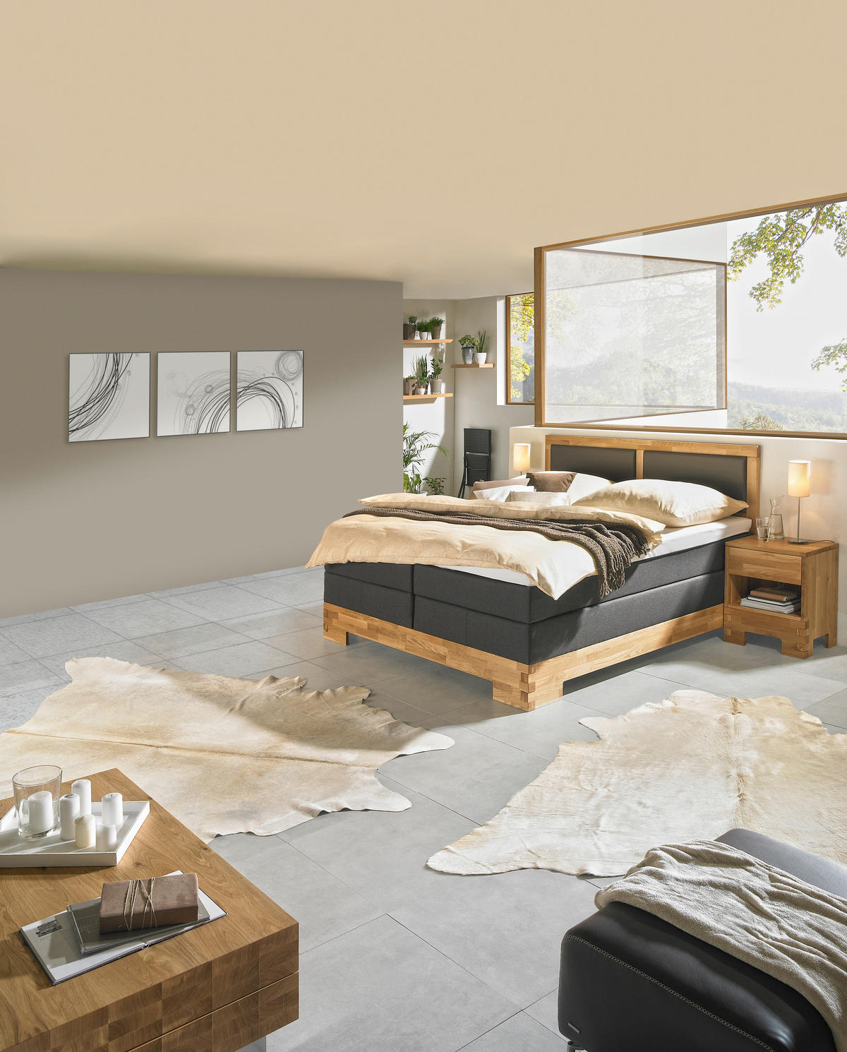 POSTEL BOXSPRING, 180/200 cm, hnědá, barvy dubu - barvy dubu/hnědá, Natur, dřevo/textil (180/200cm) - Linea Natura
