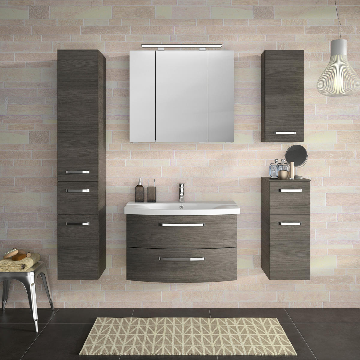 BADEZIMMER 3-teilig  in 84 cm  - Chromfarben/Graphitfarben, MODERN, Glas/Keramik (84cm) - Sadena