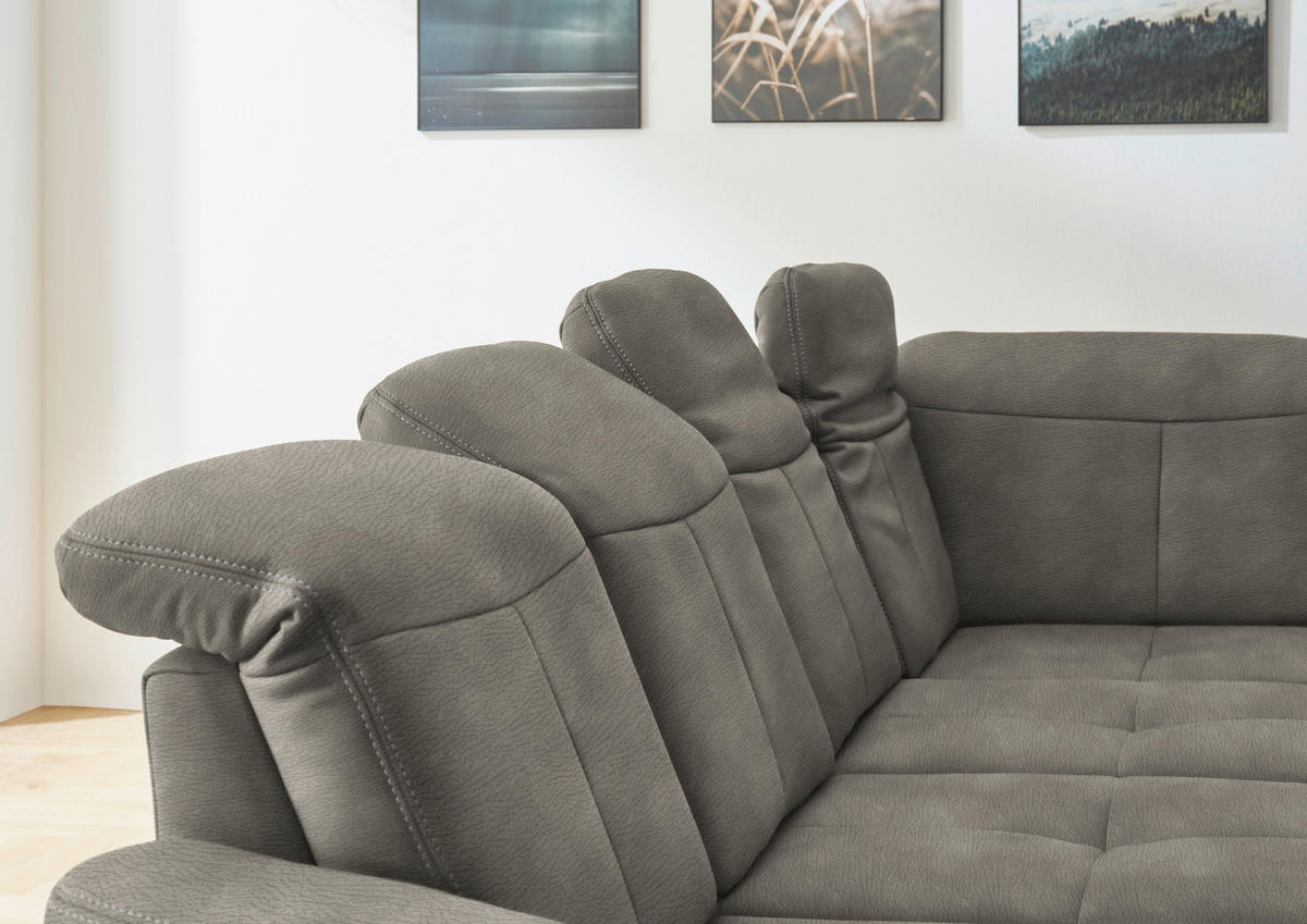 WOHNLANDSCHAFT Schlammfarben Mikrofaser  - Wildeiche/Schlammfarben, KONVENTIONELL, Holz/Textil (185/343/243cm) - Voleo