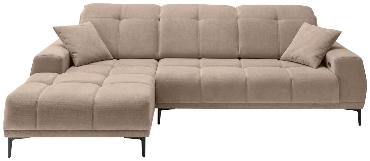 ECKSOFA NESTO Hellbraun Chenille Zierkissen, Kopfteilverstellung, Sitztiefenverstellung  - Hellbraun/Schwarz, Basics, Textil/Metall (187/292cm) - Livetastic