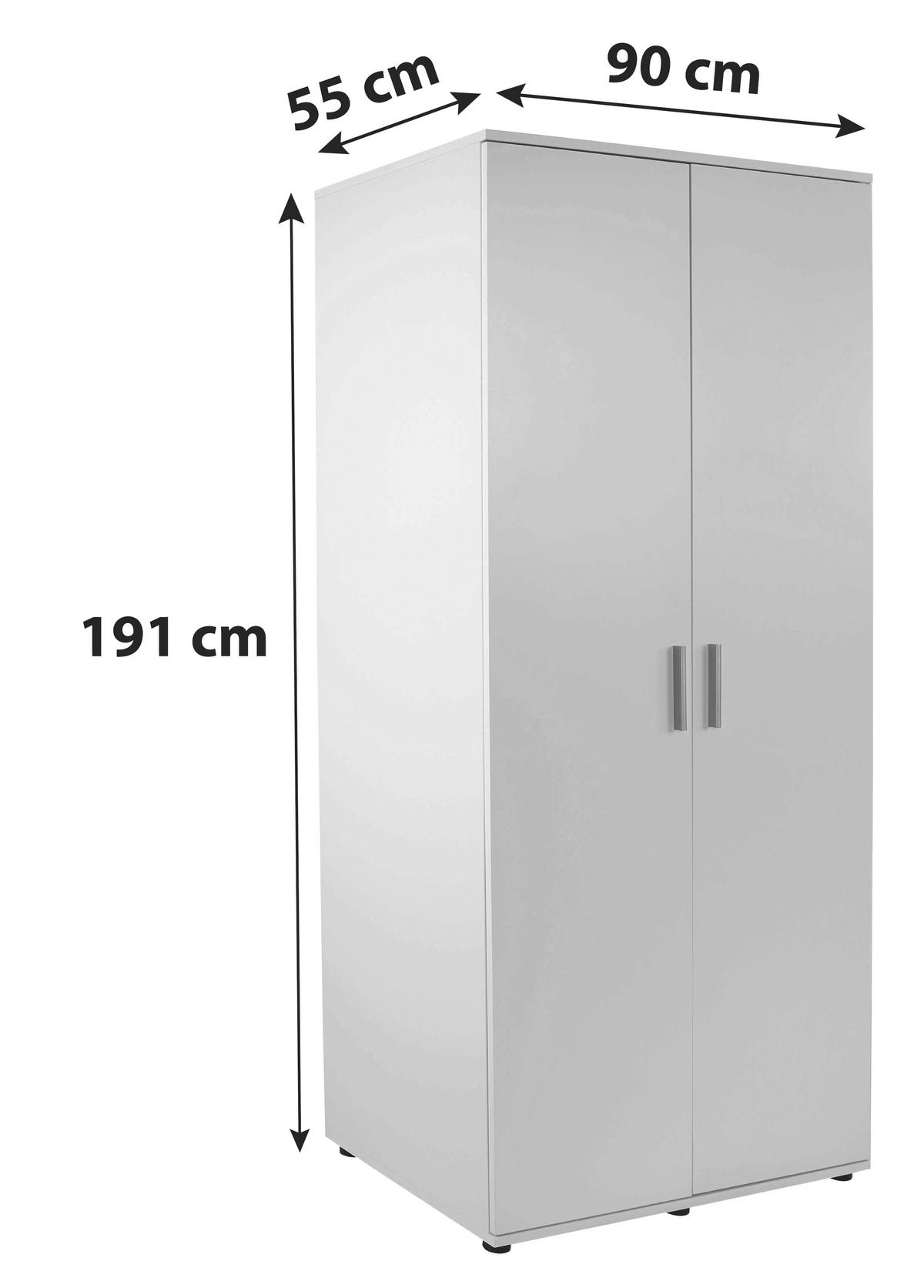 KLEIDERSCHRANK 2-türig Weiß, Dunkelgrau  - Dunkelgrau/Silberfarben, KONVENTIONELL, Holzwerkstoff/Kunststoff (90/191,1/55cm) - MID.YOU