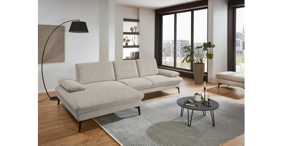 ECKSOFA in Chenille, Mikrofaser Ecru 157/299 cm - Ecru/Schwarz, Design, Textil/Metall (157/299cm) - Dieter Knoll