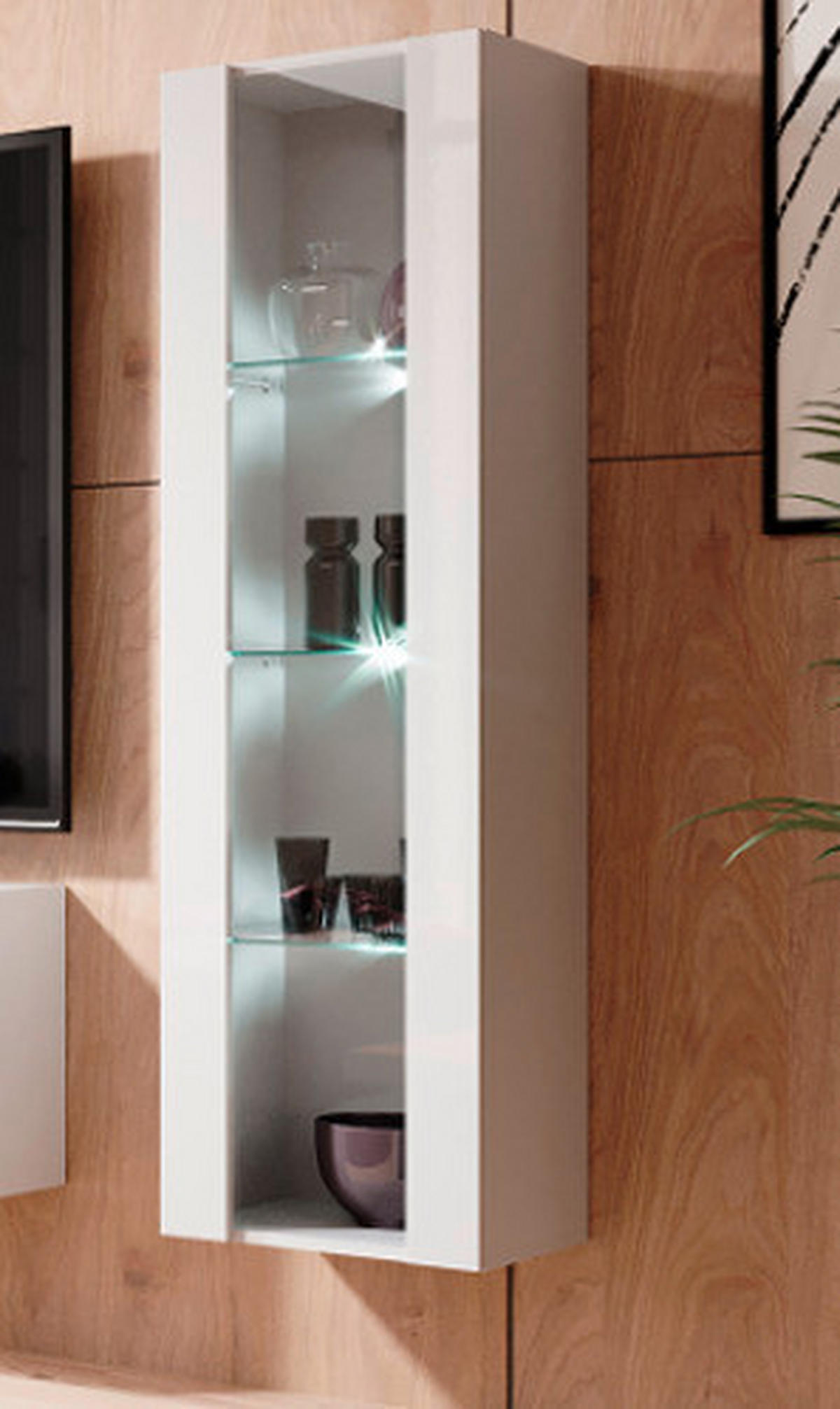 HÄNGEVITRINE in Weiß, Weiß Hochglanz   - Weiß Hochglanz/Weiß, Design, Glas/Holzwerkstoff (40/140/30cm) - Livetastic