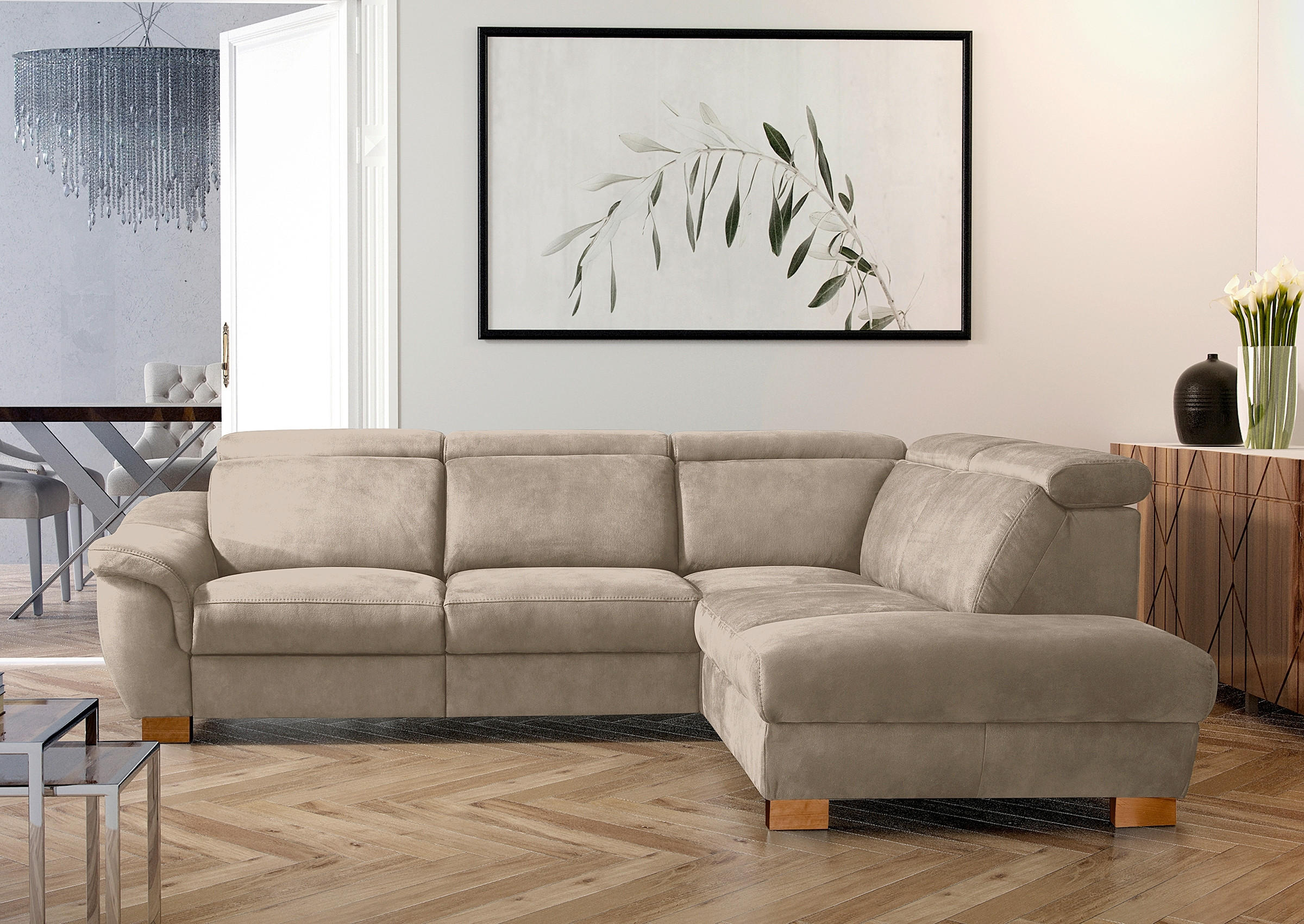 ECKSOFA Mikrofaser Taupe  - Taupe/Naturfarben, Design, Holz/Textil (276/238cm) - Livetastic