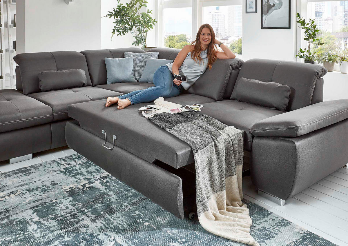 ECKSOFA Dunkelgrau Mikrofaser  - Dunkelgrau/Beige, Design, Textil/Metall (318/260cm) - Beldomo Speed