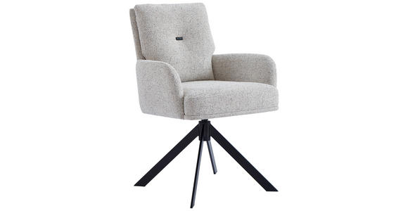 ARMLEHNSTUHL  Stoffauswahl, Typenauswahl, Sitzfläche 360° drehbar, Gestellauswahl, automatische Rückholfunktion Webstoff  - Beige/Schwarz, Design, Textil/Metall (60,5/88/67cm) - Novel