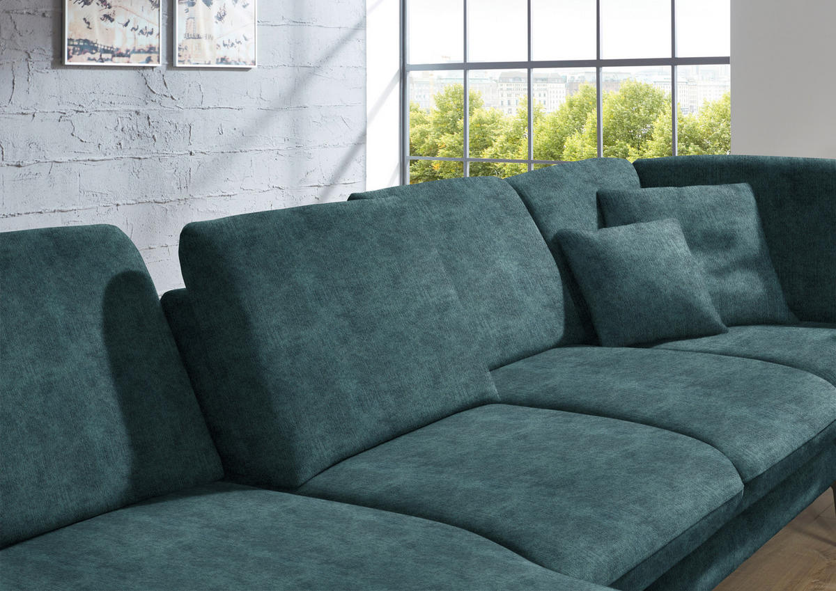 WOHNLANDSCHAFT in Velours Petrol  - Petrol/Schwarz, Design, Textil/Metall (180/344/208cm) - Dieter Knoll