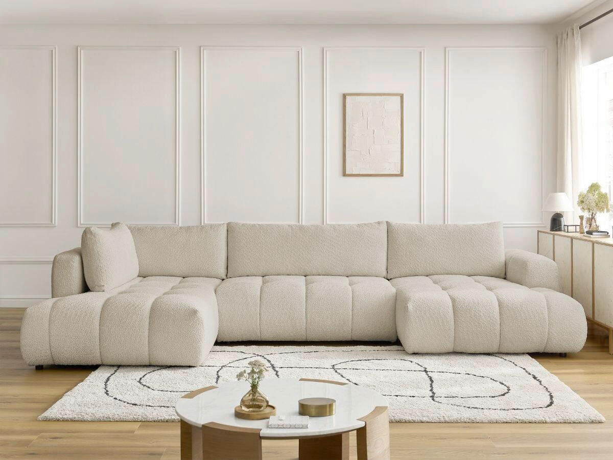 WOHNLANDSCHAFT  FUJI  Beige Bouclé  - Beige/Schwarz, MODERN, Kunststoff/Textil (204/377/160cm)