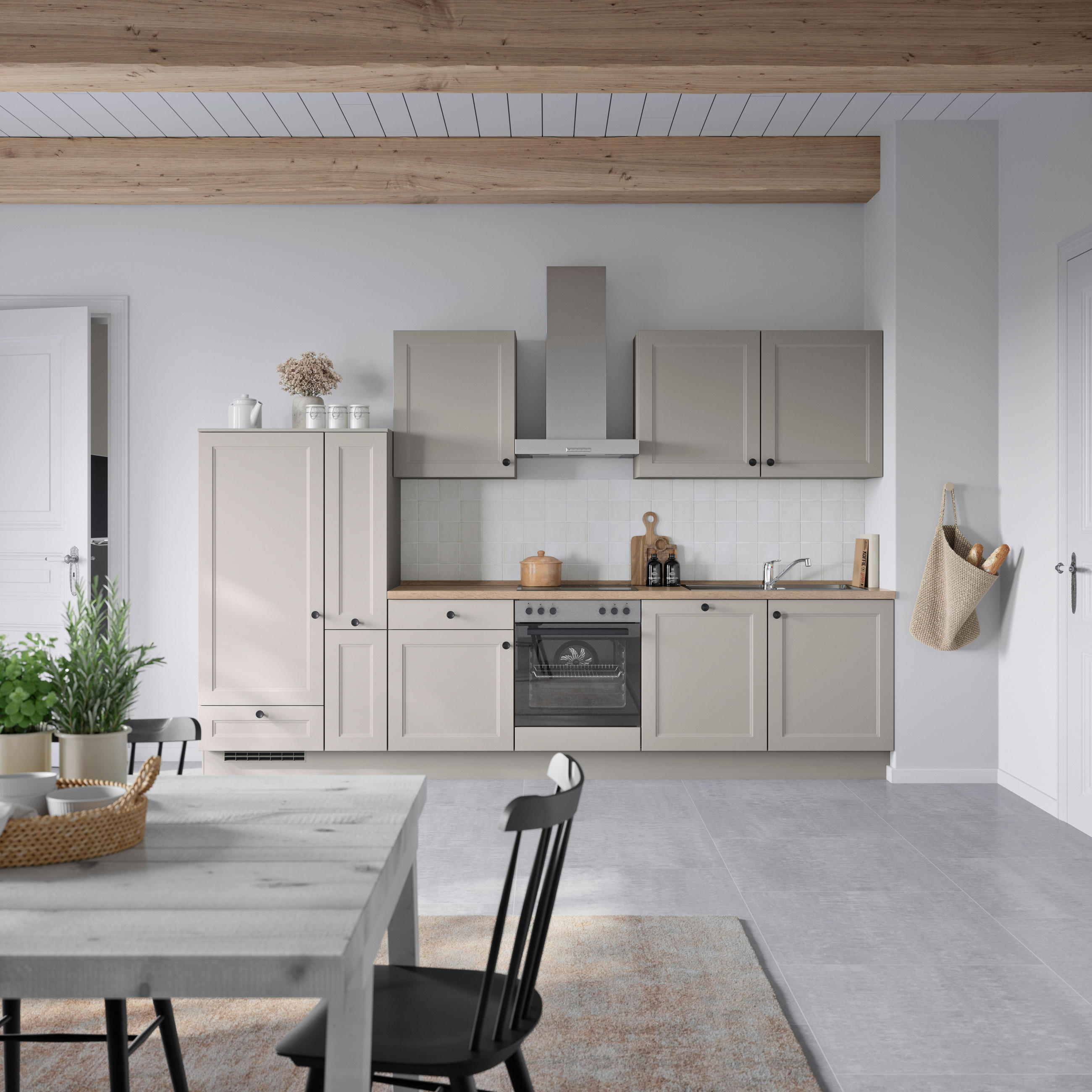 KÜCHENBLOCK 330 cm   in Grau, Eiche dunkel  - Eiche dunkel/Schwarz, MODERN, Holzwerkstoff/Metall (330cm) - Nobilia