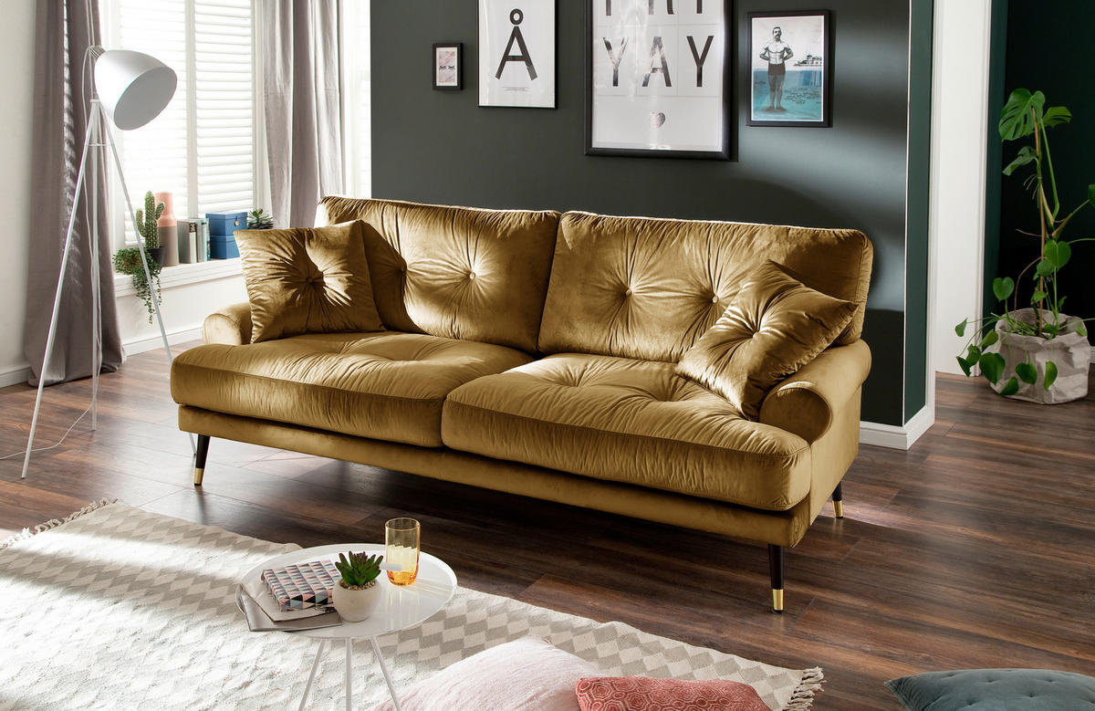 3-SITZER-SOFA TOKIO-3S SOFA Samt Senfgelb  - Senfgelb, MODERN, Textil (220/89/100cm) - MID.YOU