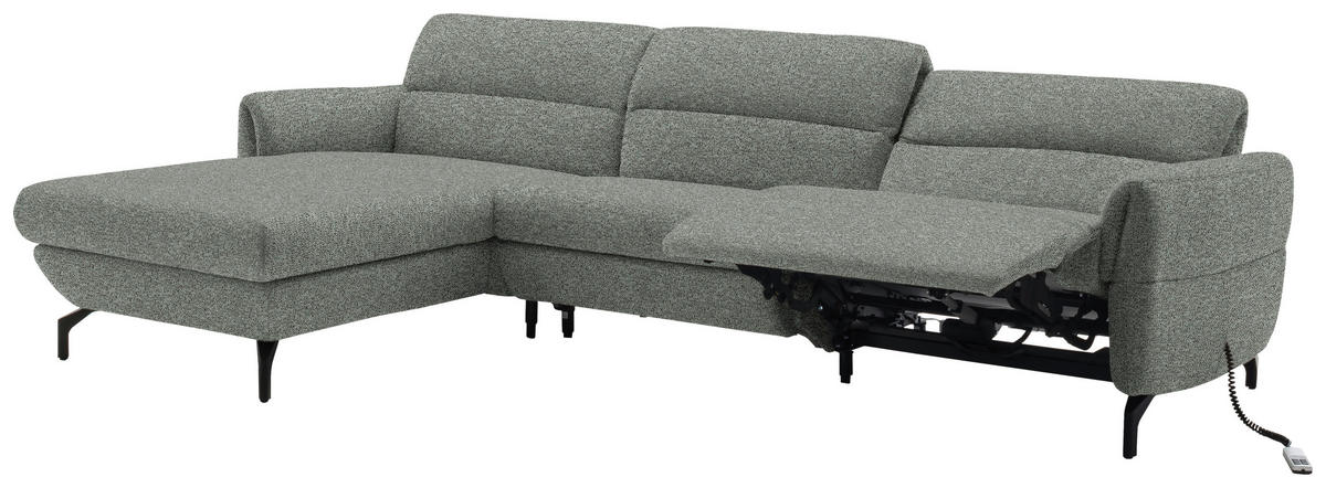 ECKSOFA in Chenille Graublau  187/299 cm  - Graublau/Schwarz, Design, Textil/Metall (187/299cm) - Schöner Wohnen