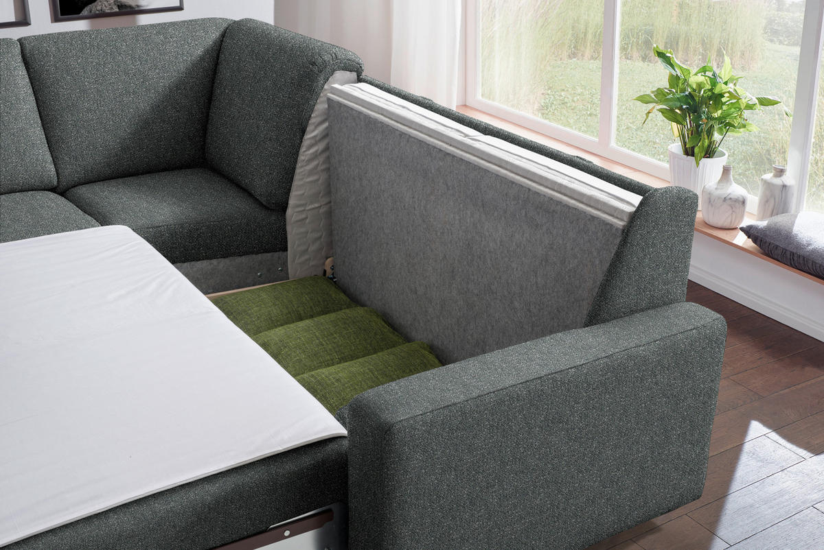 WOHNLANDSCHAFT  in Mikrovelours Graugrün  - Anthrazit/Alufarben, KONVENTIONELL, Textil (158/323/237cm) - Sedda