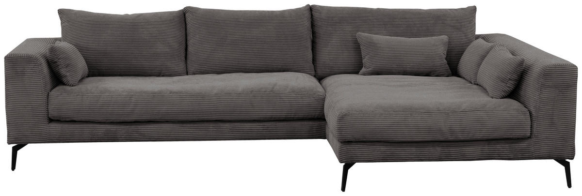 ECKSOFA in Cord Grau  - Schwarz/Grau, Design, Textil/Metall (313/172cm) - Livetastic